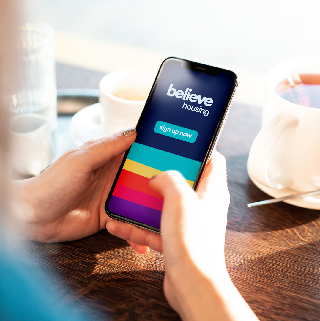 mobile phone, believe housing, sign up now