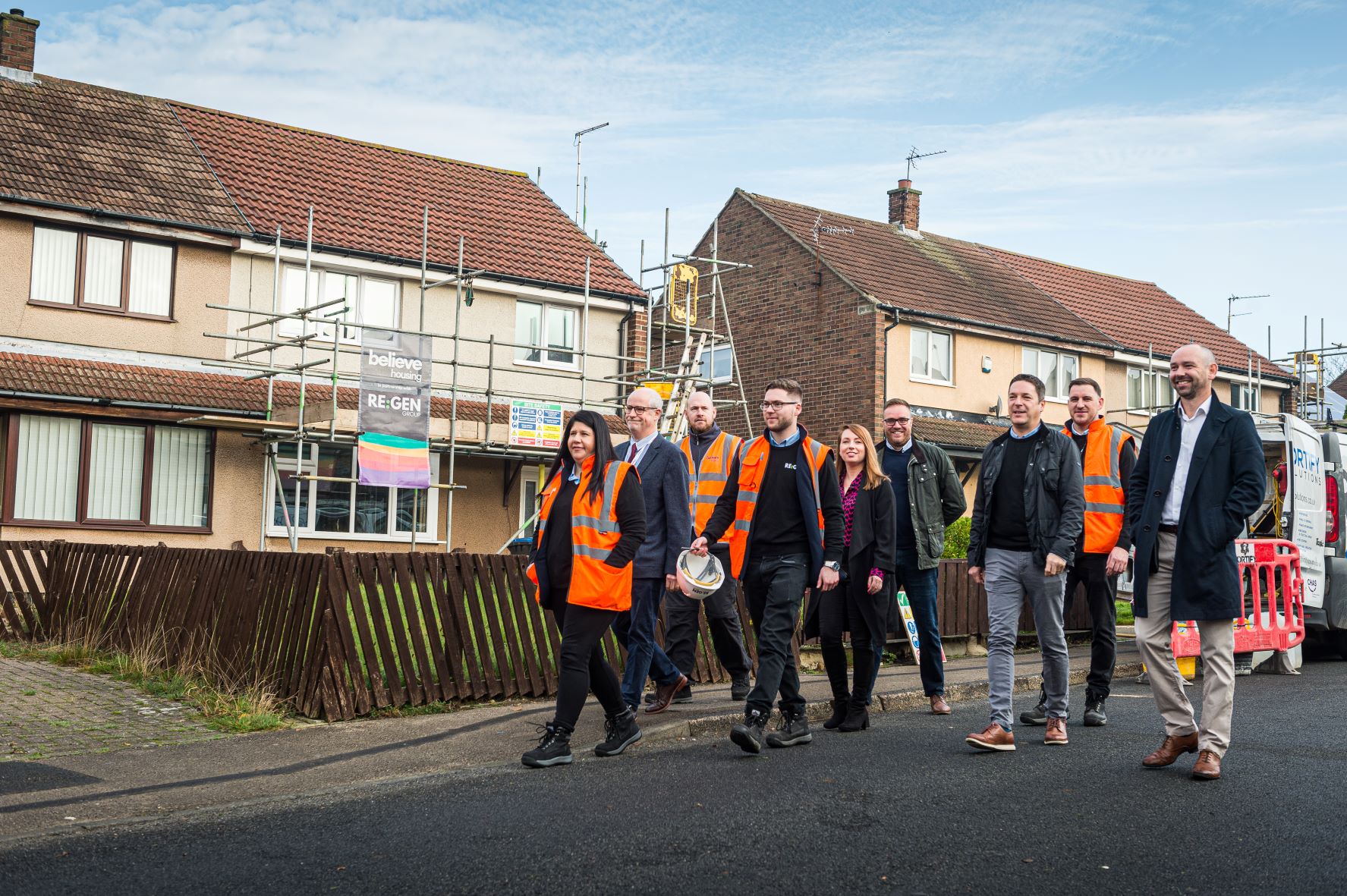 Team work: Colleagues from believe housing and RE:GEN Group in Peterlee, where the a scheme to upgrade the energy efficiency of 1,000 homes has reached the halfway stage